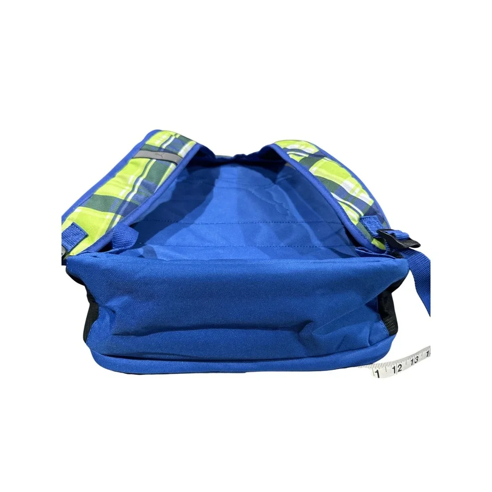 Puma Backpack Lime Green Navy Blue Plaid Sport School OSFA Pad Straps Like New